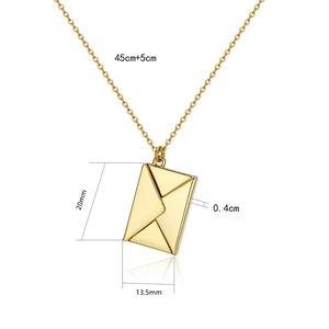 Detailed view of gold envelope pendant dimensions 20mm x 13.5mm with 45+5cm chain
