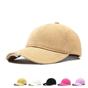 Khaki Baumwoll Baseballkappe im Distressed-Look mit ausgefransten Kanten