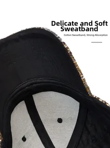 Close-up of cotton sweatband and tweed fabric texture inside this stylish baseball cap