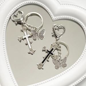 Cross Butterfly Keychain Heart Clasp Metal Alloy Goth Y2K Sweet Cool Style Bag Charm Ornament Accessory