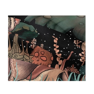 Tenture murale psychédélique aux motifs de champignons et de tarot sur tissu noir d'art
