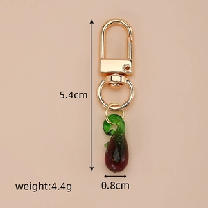 Detailed view of handmade glass chili pendant keychain with precise size measurements