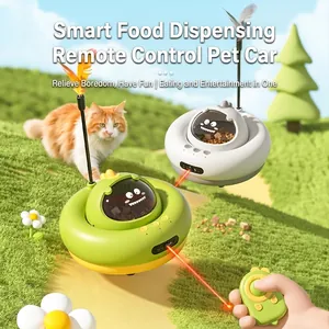Interactive Electric Cat Toy UFO Remote Control Laser Pointer Feather Teaser Food Dispenser USB Rechargeable ABS Plastic