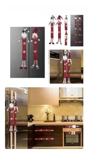 Macro view of Christmas gnome refrigerator handle covers in red and plaid knit fabric