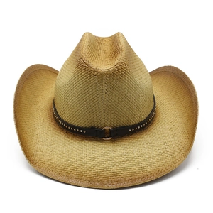 Classic Western straw cowboy hat with studded leather band for summer beach vacation