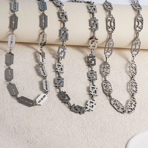 Three-piece silver stainless steel chain necklaces set with blade and geometric links