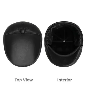 Detailed view of the warm fleece lining and stitched PU leather texture on the flat cap