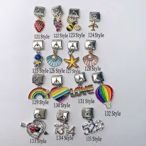 Italian style stainless steel charms set with enamel fruit and rainbow designs