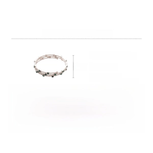Detailed size specifications of silver three-layer wrap bracelet with green rhinestones