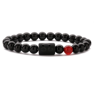 Schwarzes Achat-Perlenarmband mit Sternzeichen Löwe für Herren und Damen
