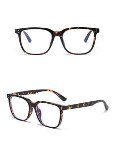 Front and 45-degree side view of square tortoiseshell anti-blue light glasses frames