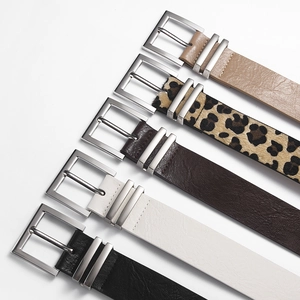 Women's Leopard Print Faux Leather Belt Simple Square Metal Pin Buckle Waist Belt for Jeans Casual Fashion Commuter Belt