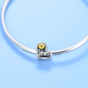 S925 sterling silver sunflower and cat heart charm bracelet with Unique engraving