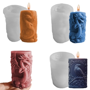 3D Embossed Dragon Crow Cylindrical Silicone Mold For DIY Handmade Candle Plaster Crafts Mysterious Gothic Style