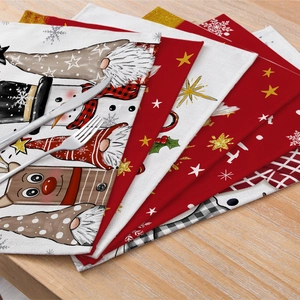 Sets de table de Noël en coton et lin avec motifs festifs de nains et de cerfs décoratifs