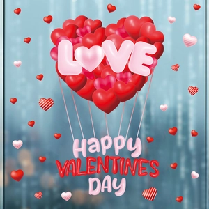 3D heart balloons LOVE window sticker set for Valentine's Day glass decoration