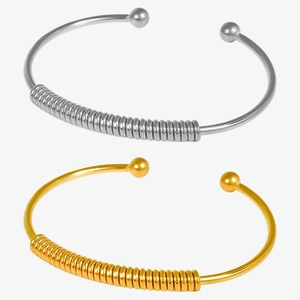 Minimalist 304 stainless steel C-shape open bracelets in gold and silver spiral design