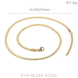 Detailed view of a gold stainless steel flat snake chain with lobster clasp and extender