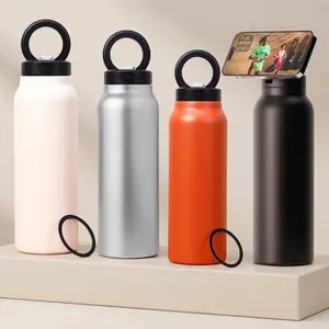 304 stainless steel insulated bottle set with magnetic phone holder lid and handle