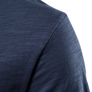 Men's slim fit slub cotton short sleeve T-shirt in dark blue with knit fabric texture