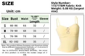 Detailed size chart for sexy hollow-out camisole top with chest measurements and weight info