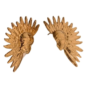 Polished gold-tone native chief profile earrings with statement silhouette design