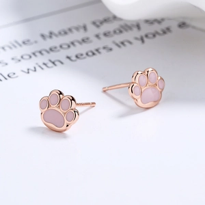 Pink cat claw earrings in 925 sterling silver with rose gold finish for women