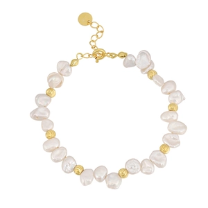 Baroque irregular pearl bracelet with 925 silver gold clasp and delicate extension chain