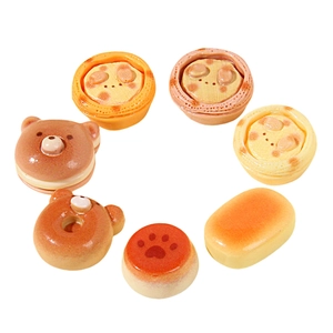 7Pcs set of cute resin bear-shaped mini artificial bread and food models for DIY crafts