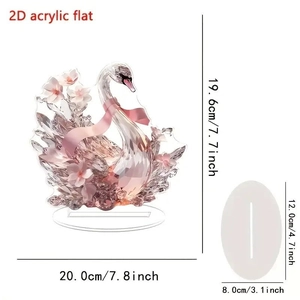 Detailed size chart of 2D acrylic swan desktop ornament showing base and height dimensions
