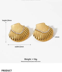 Macro view showing dimensions of golden shell zircon earrings with professional measurements