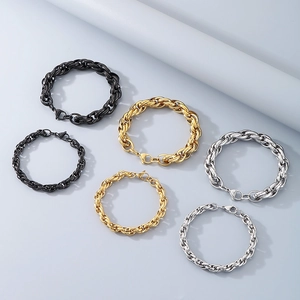Titanium steel twist rope chain bracelets in gold, silver and black finishes