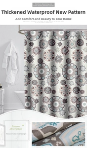 Detailed texture of thick waterproof polyester shower curtain with mandala floral pattern