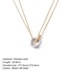 Two-tone stainless steel necklace with interlocking gold and silver geometric rings