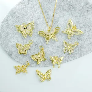 18K gold-plated butterfly charms with micro-pave zircons on a delicate gold chain