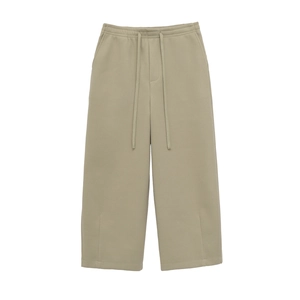 Women's casual drawstring wide-leg pants in khaki olive green with side slits