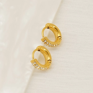 Boucles d'oreilles créoles chic en acier plaqué or 18K avec cristaux brillants pour femme