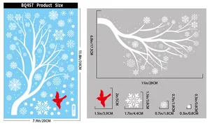 Detailed dimensions of Christmas static window stickers with elk, birds and snowflakes