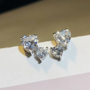 Sparkling silver heart stud earrings with clear cubic zirconia in two different sizes