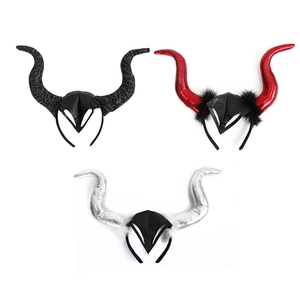 Halloween Devil Horn Headband Glossy Fabric Feather Decorative Cosplay Party Hair Accessory For Kids And Adults