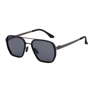 Classic black double-bridge aviator sunglasses with dark grey polarized lenses for men
