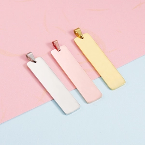 Rectangle Blank Pendant 304 Stainless Steel Mirror Polished For DIY Necklace Jewelry Making Geometric