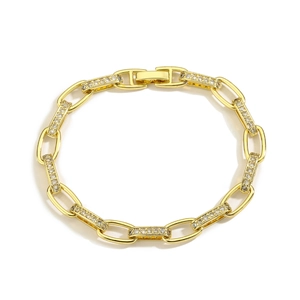 18K gold plated chain bracelet with U-shaped links and sparkling cubic zirconia stones