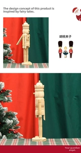 Macro view of unfinished 38cm wooden nutcracker showing natural wood grain and textures
