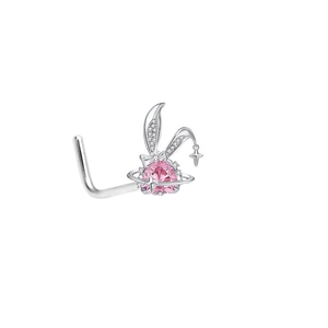 Silver rabbit nose stud with pink heart gem and sparkling star pendant decoration