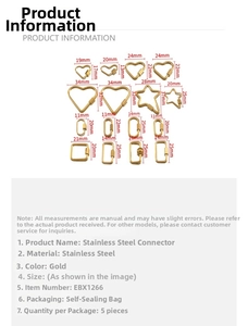 Detailed size chart for stainless steel heart star oval and rectangle jewelry connectors
