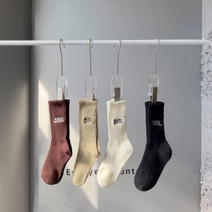 Crew Socks Combed Cotton Ribbed Outdoor Camping Lamp Embroidery Mid-Calf Vintage Fashion Casual Unisex