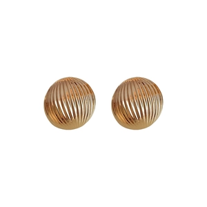 Golden striped semi-round metal stud earrings with high-quality textured finish