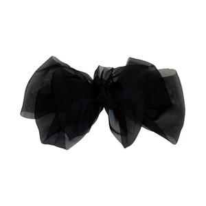 Elegant large black organza bow hair clip with a minimalist fairy style for women