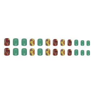 Short square press-on nails with green floral patterns and vintage solid colors set of 24